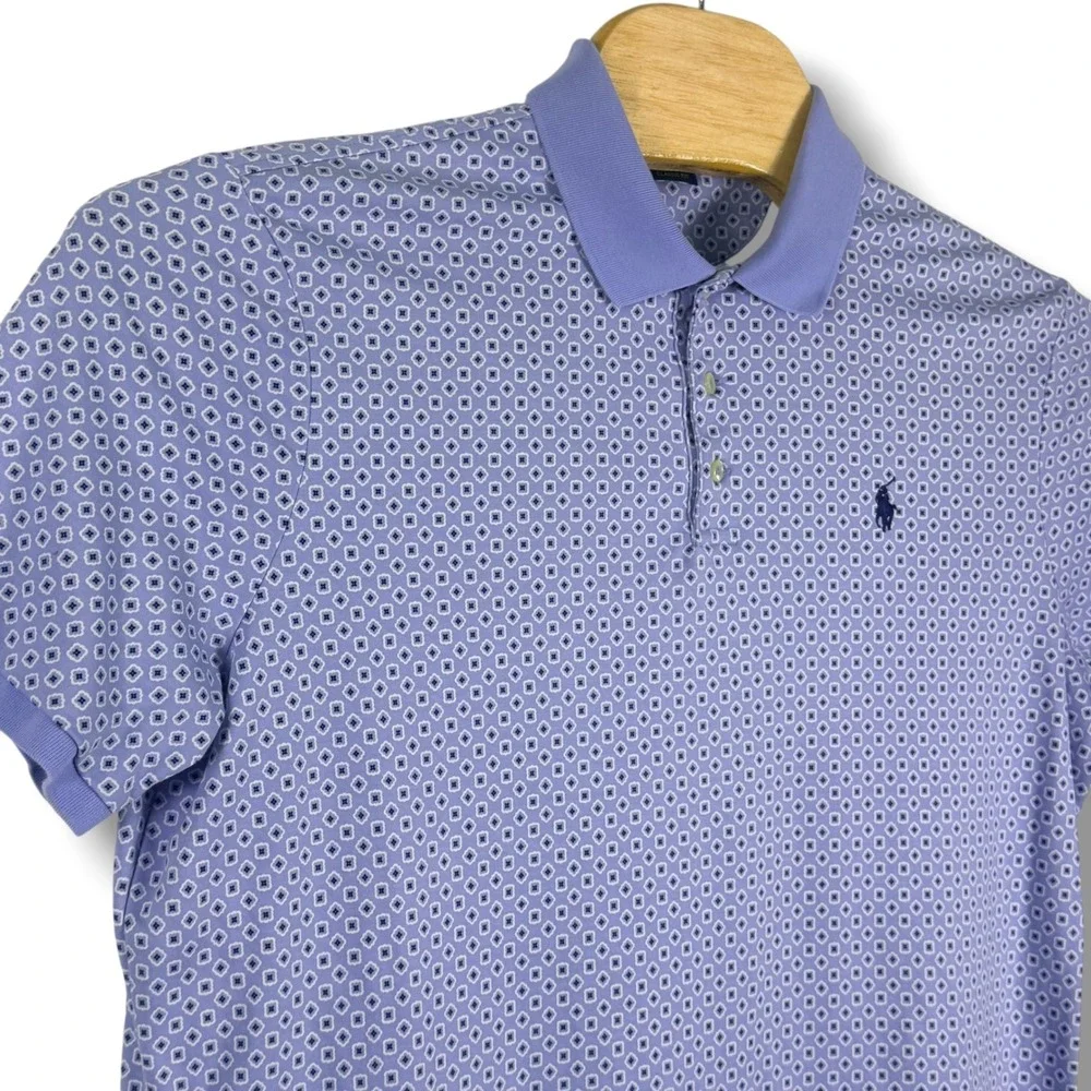 Polo Ralph Lauren Polo Shirt Men Large Blue Geometric Classic Fit Golf Polo Prep